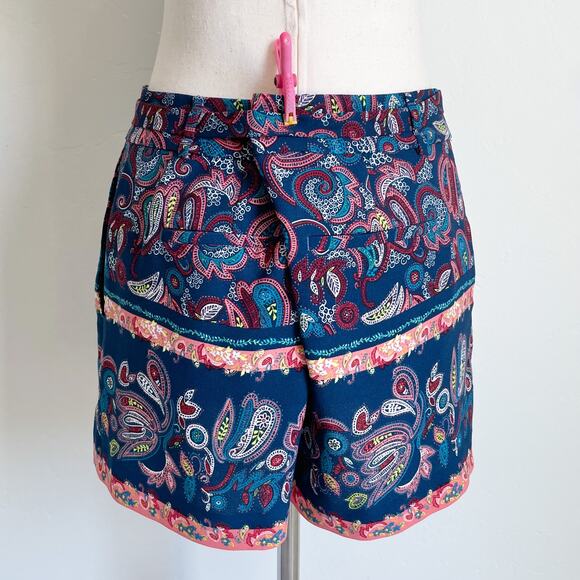 Ann Taylor LOFT Boho Paisley Patterned Belted Bow Tie Shorts - Picture 6 of 9
